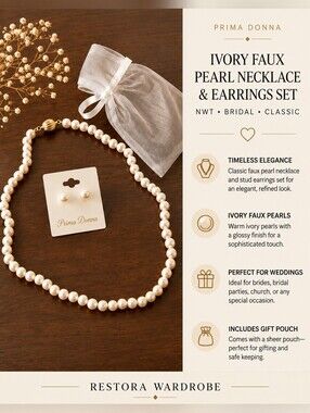 Prima Donna Faux Pearl Necklace Earrings Set Ivory NWT Bridal